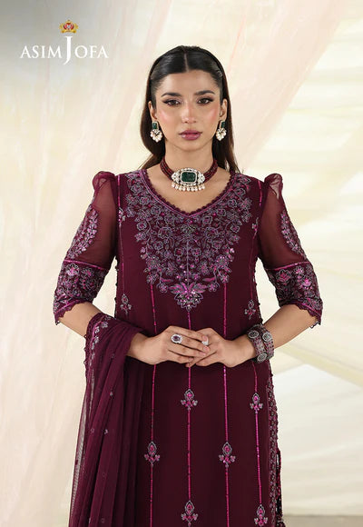 Asim jofa 3Pc Embroidered Chiffon Suit AJUEV-04 gulbuy.com