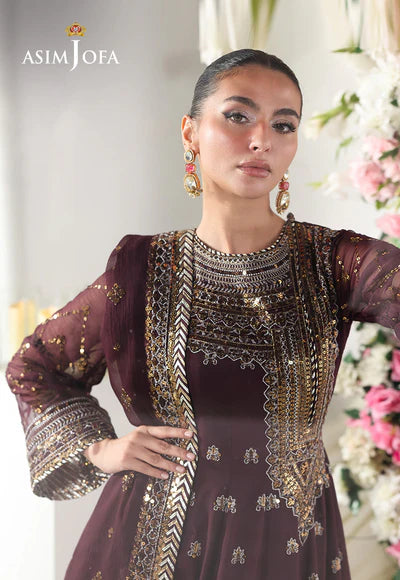 Asim jofa 3Pc Embroidered Chiffon Suit AJUEV-09 gulbuy.com