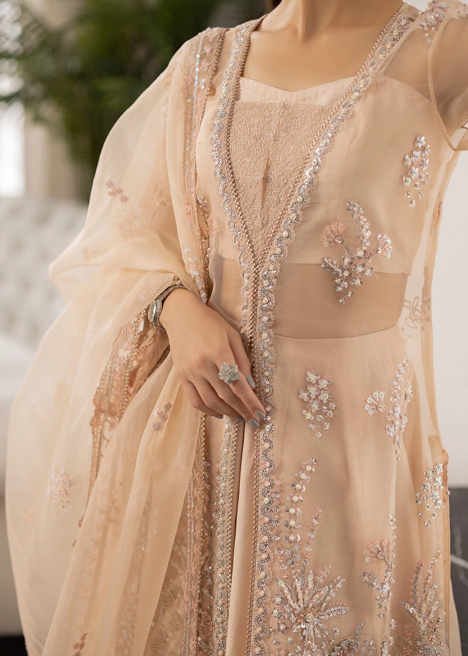 Sardinia 3PC Embroidered Organza Suit Peach Blossom gulbuy.com