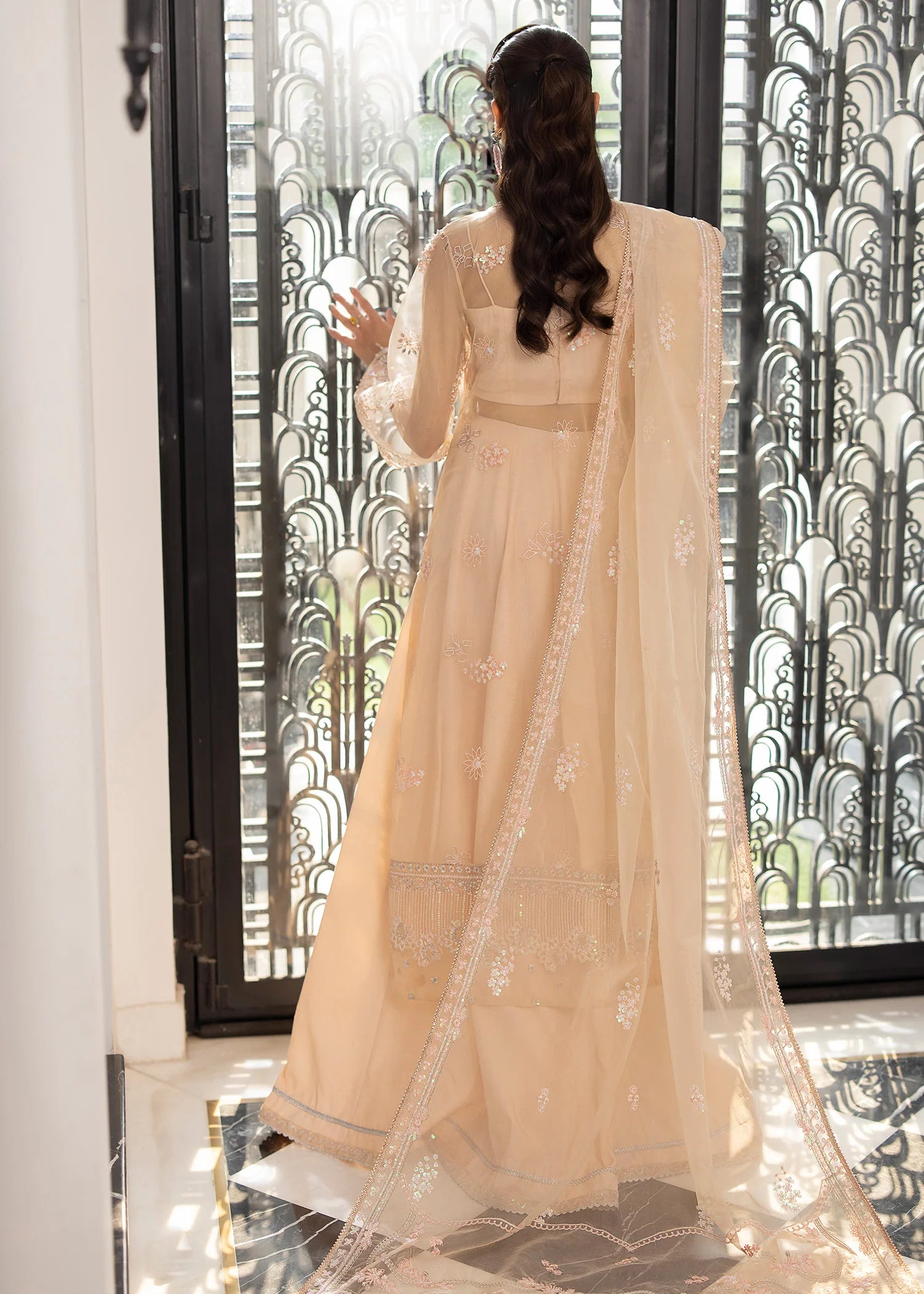 Sardinia 3PC Embroidered Organza Suit Peach Blossom gulbuy.com
