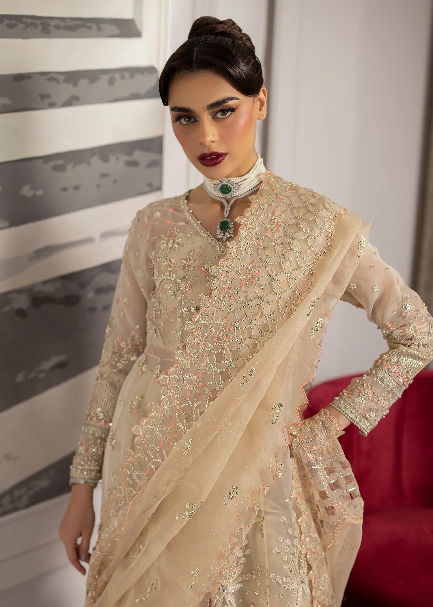 Sardinia 3PC Embroidered Organza Suit Golden Whisper gulbuy.com