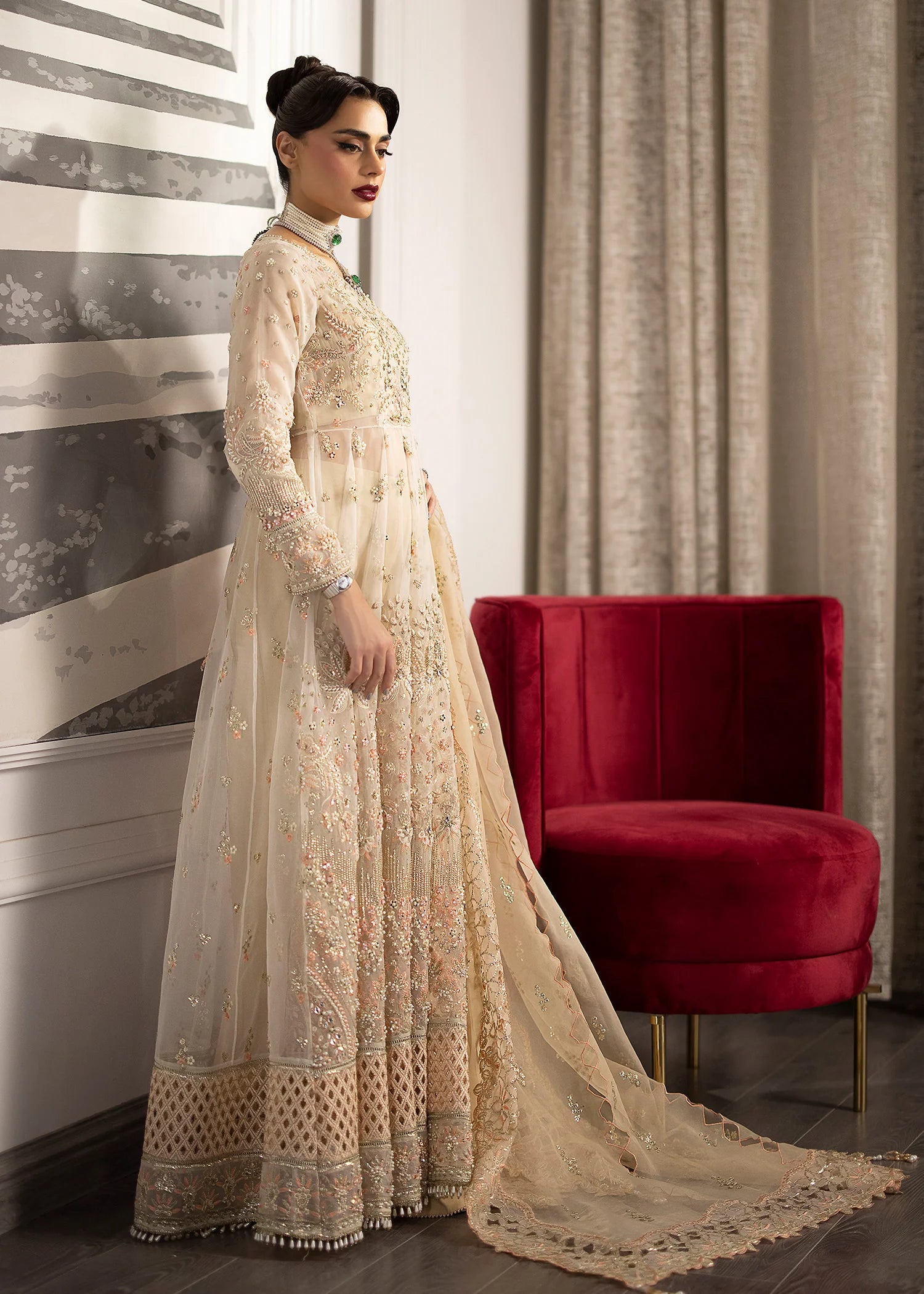 Sardinia 3PC Embroidered Organza Suit Golden Whisper gulbuy.com