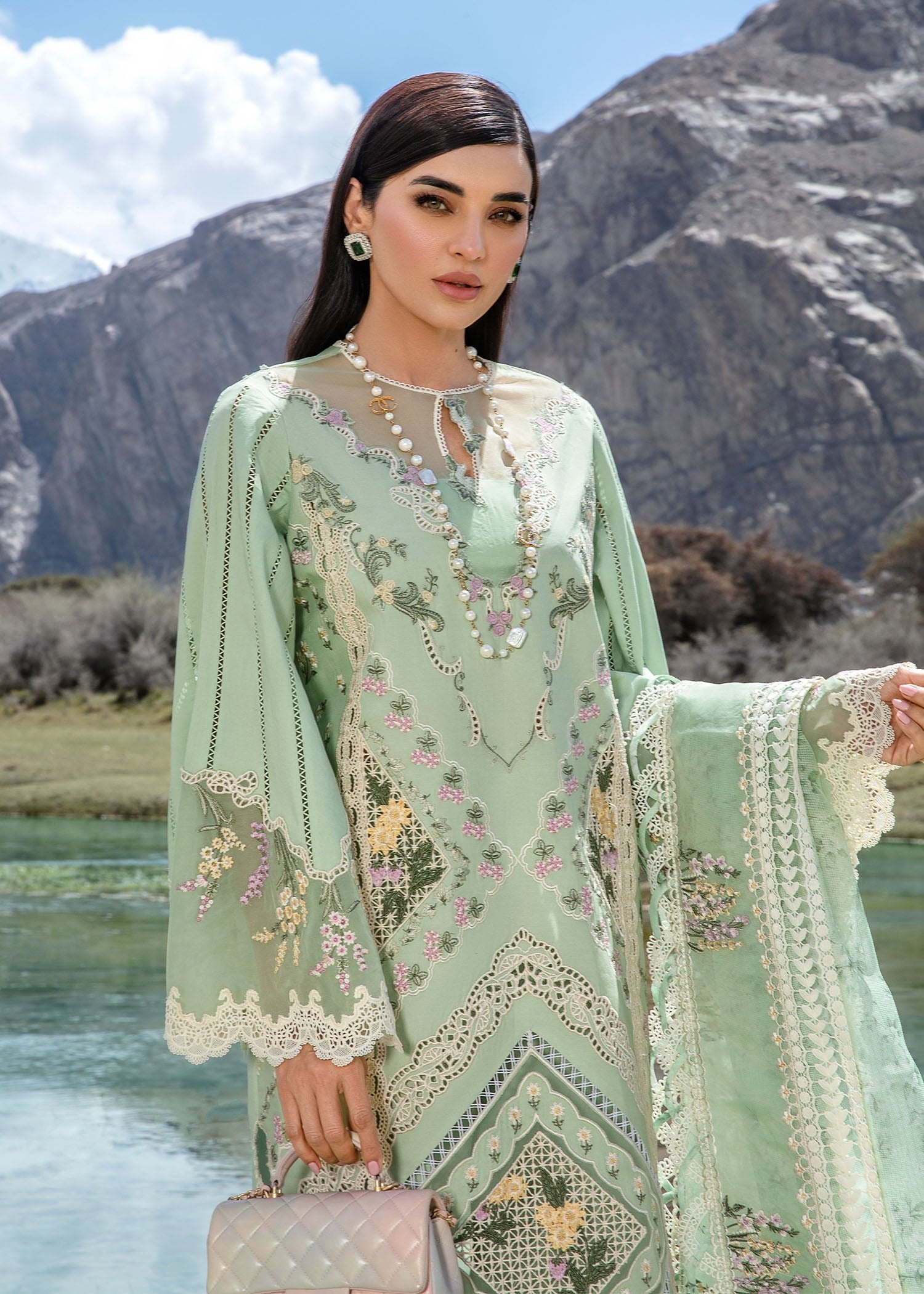 CRIMSON 3PC EMBROIDERED PRINTED SUIT (CL24-D2-B)