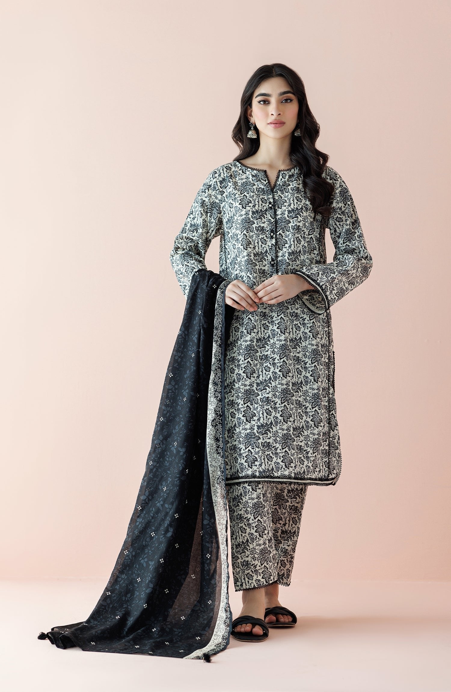 Orient 3 Piece Printed Lawn Suit (OTL-24-167/S-BEIGE)