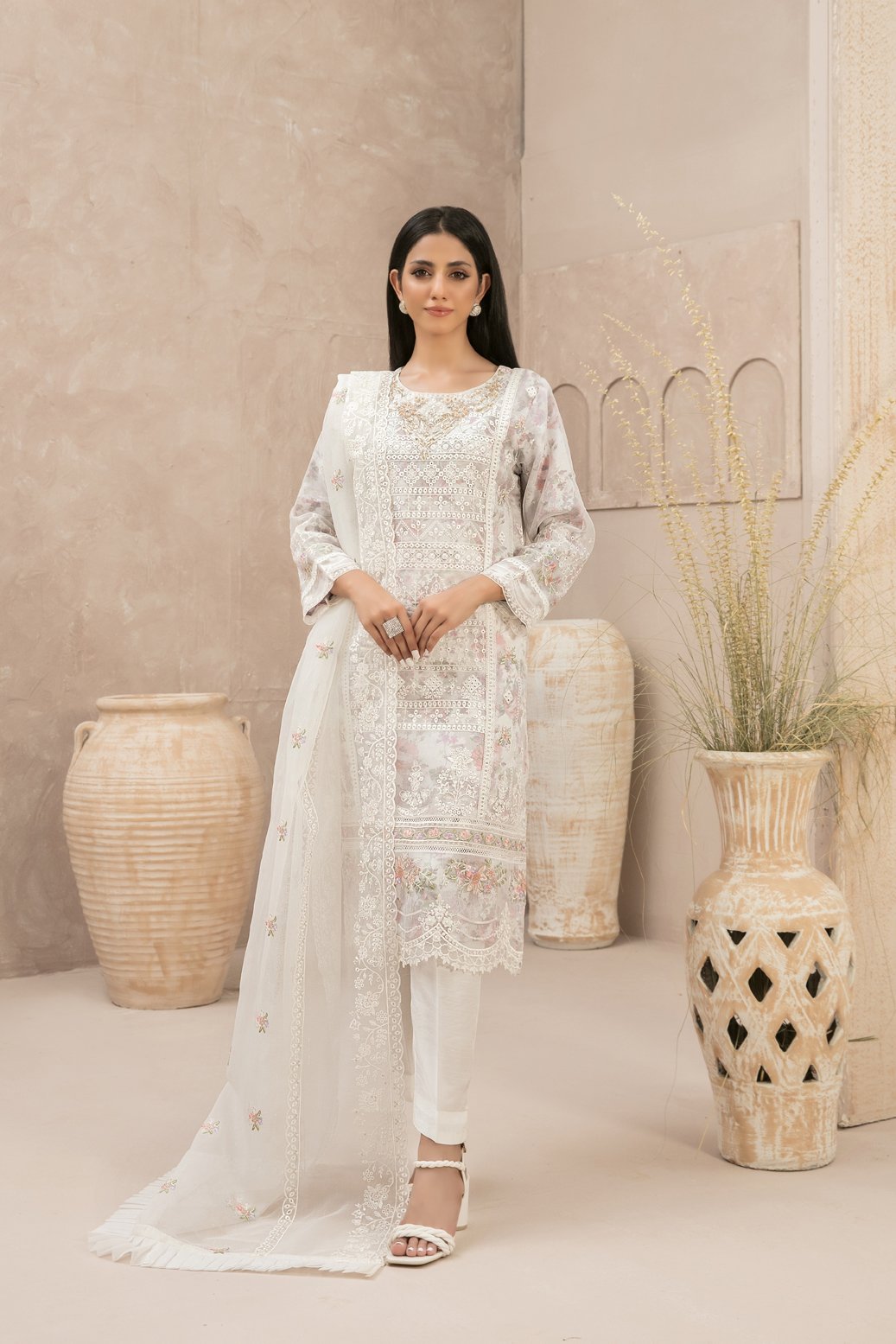 Tawakkal 3 Piece Embroidered Organza Suit (D-9081)