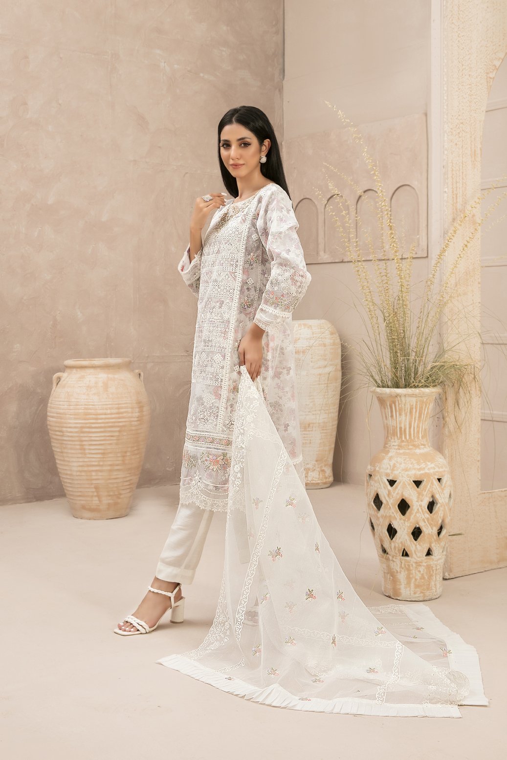 Tawakkal 3 Piece Embroidered Organza Suit (D-9081)