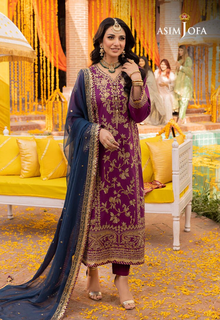 ASIM JOFA 3 PIECE EMBROIDERED SILK SUIT (AJDA-07)