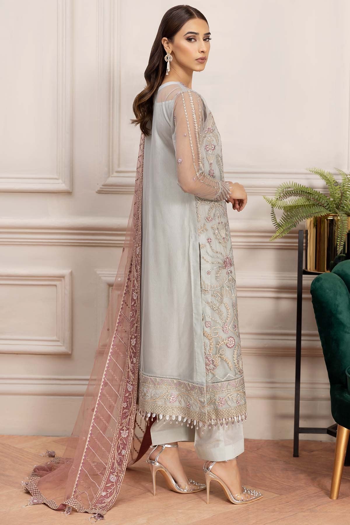 Farasha 3Pc Embroidered Net Suit Tiffany gulbuy.com