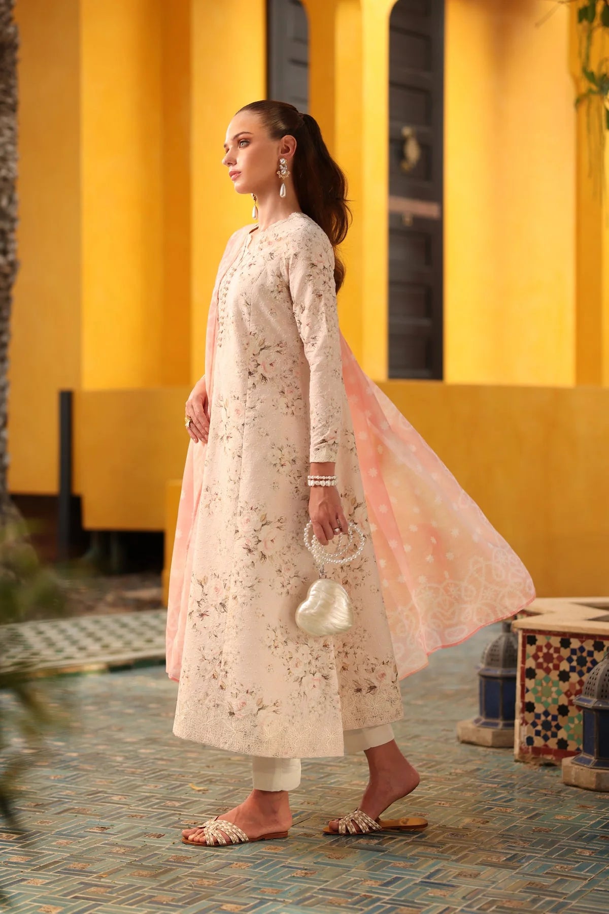 Xenia 3Pc Printed Lawn Suit RUSSET gulbuy.com