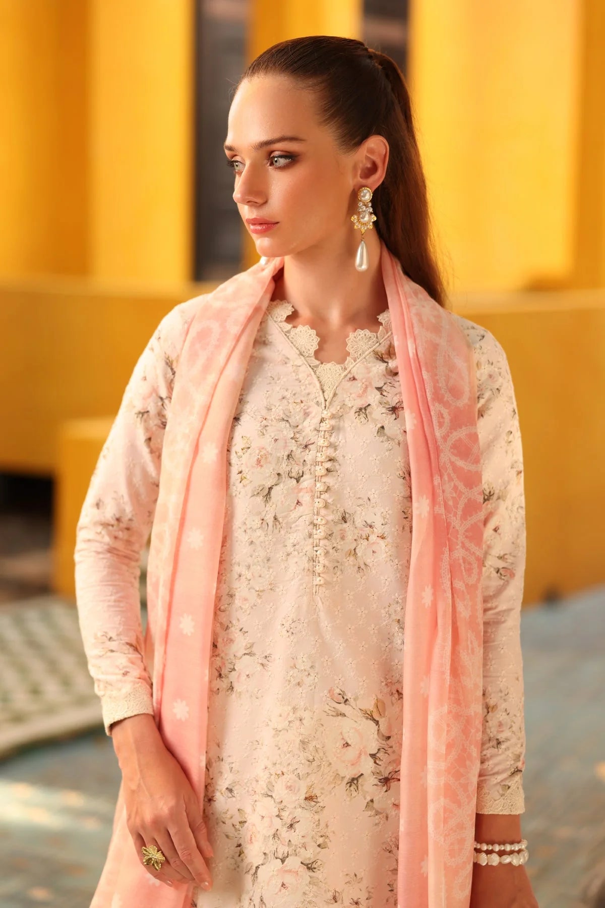 Xenia 3Pc Printed Lawn Suit RUSSET gulbuy.com
