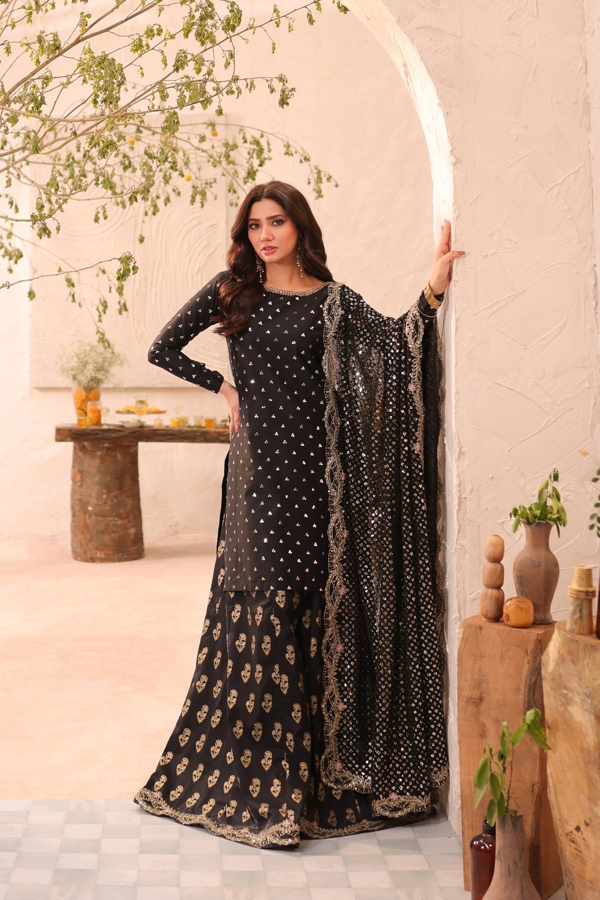 Batik 3Pc Embroidered Cotton Suit (Black-Amani-3Pc)