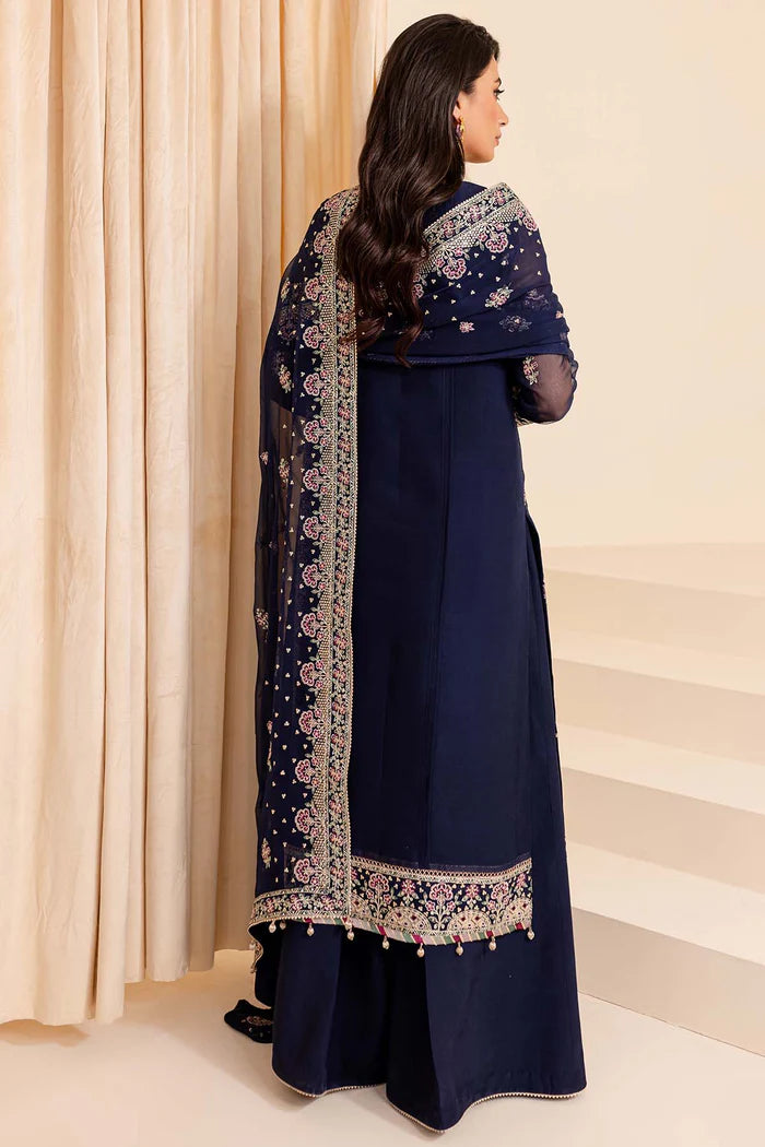 Farasha 3Pc Embroidered Chiffon Suit Navy Noir gulbuy.com