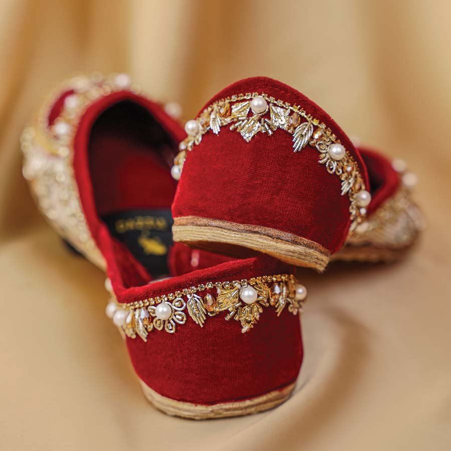 Dazzle Khussa Velvet Shoes Azal (Red) gulbuy.com