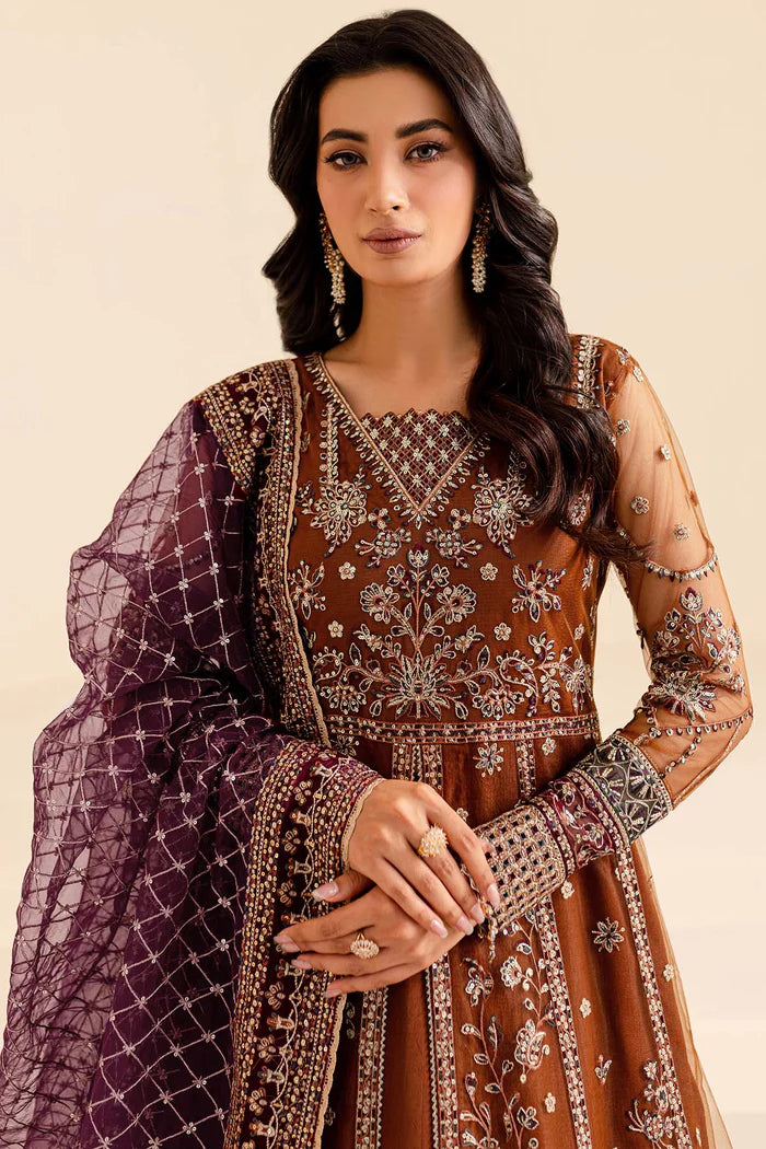 Farasha 3Pc Embroidered Net Suit Crimson Allure gulbuy.com