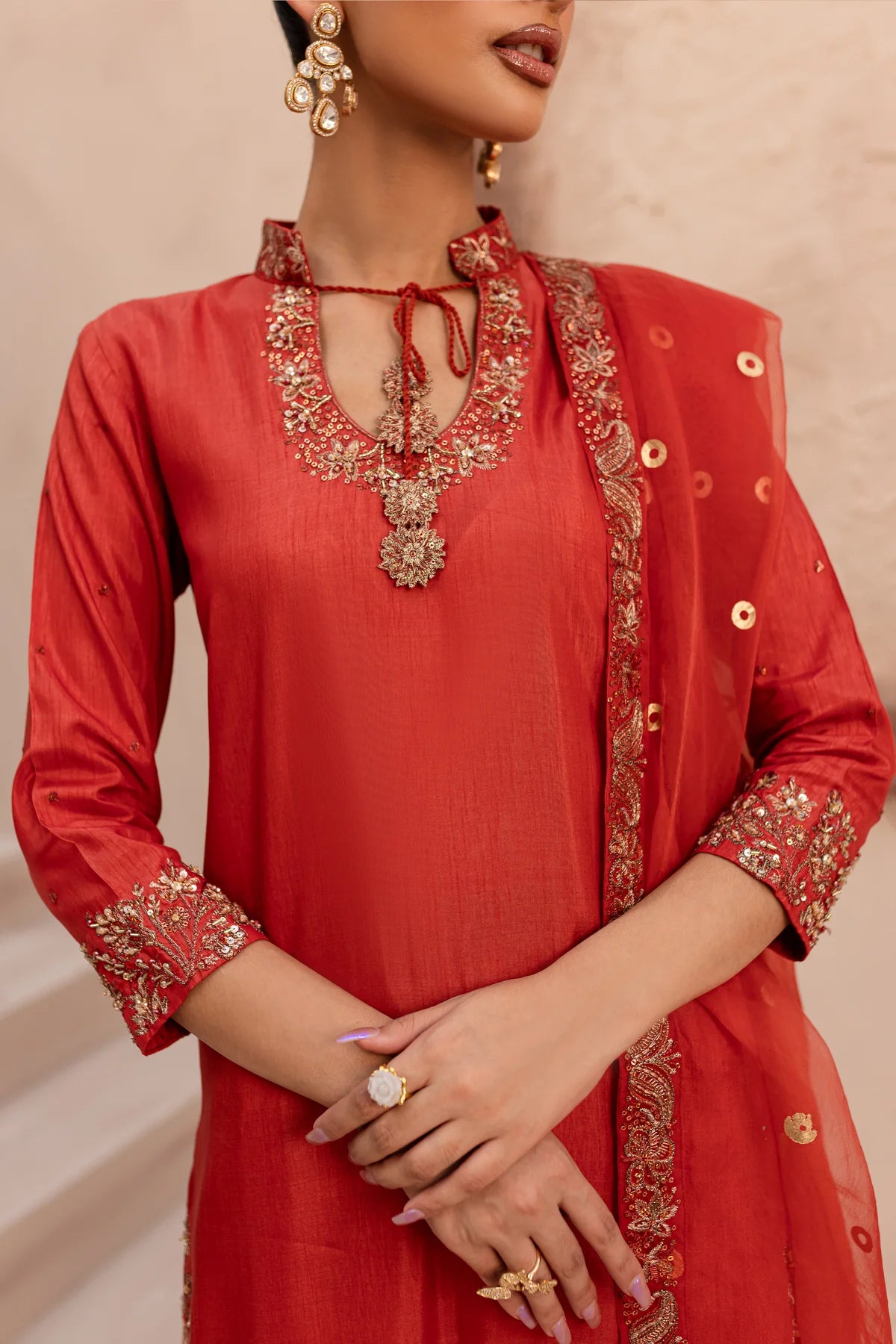 Batik 3Pc Embroidered Raw Silk Suit Amber Aura gulbuy.com