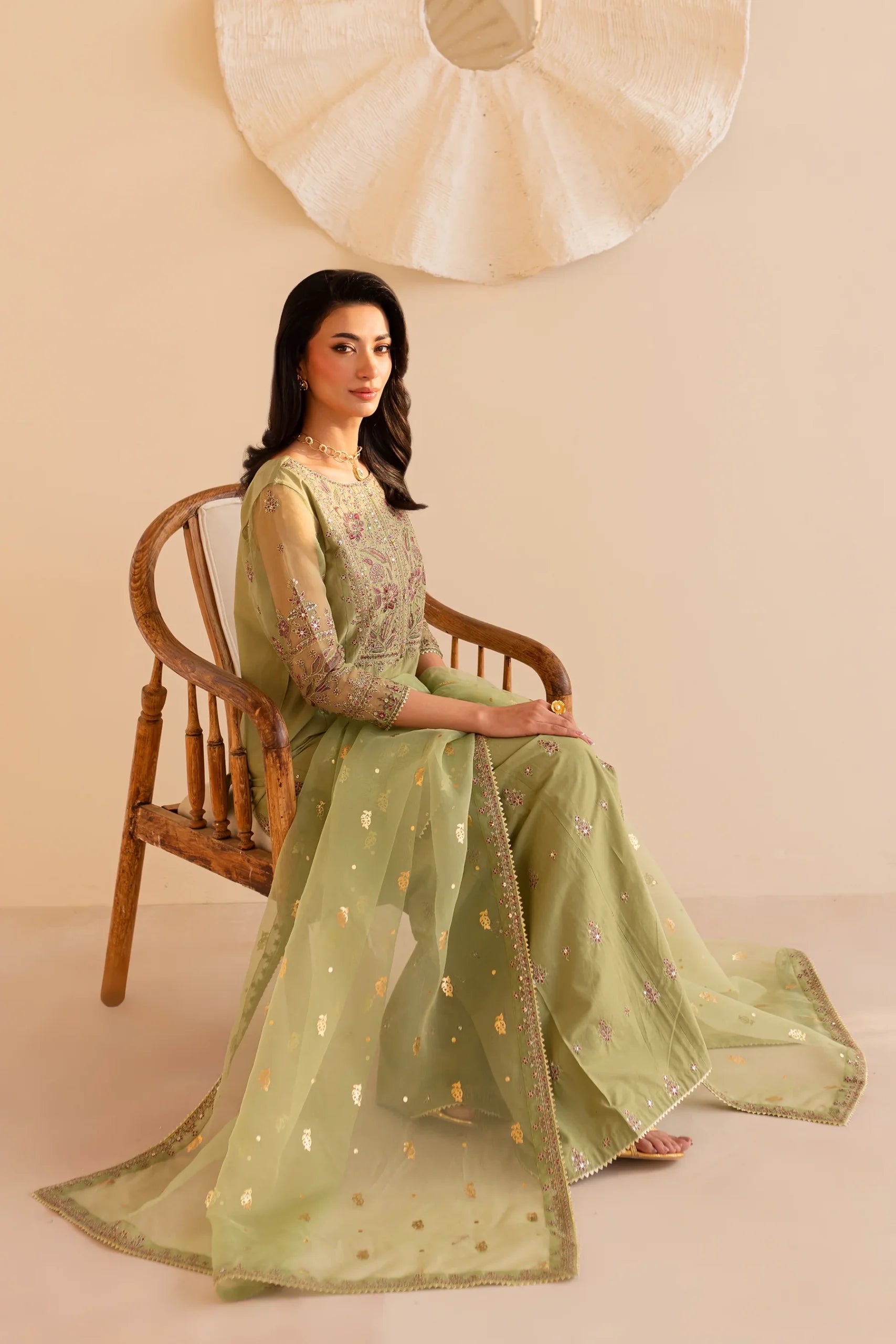 Batik 3Pc Embroidered Lawn Suit Green Cherry gulbuy.com