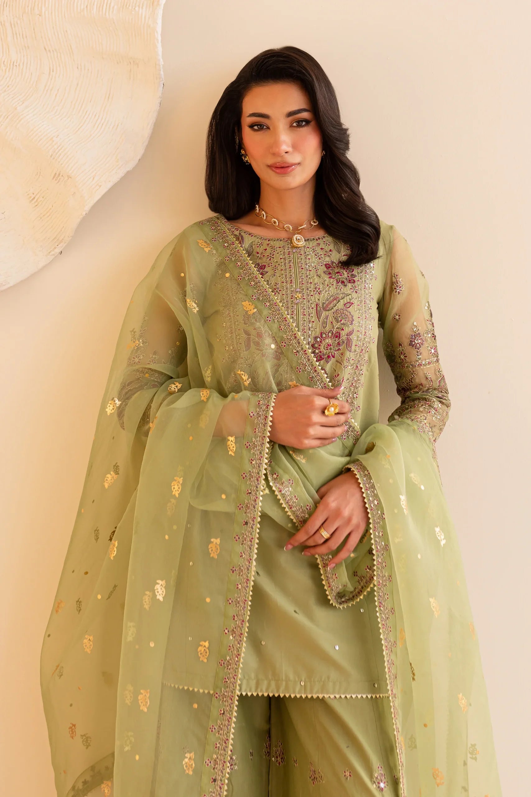 Batik 3Pc Embroidered Lawn Suit Green Cherry gulbuy.com