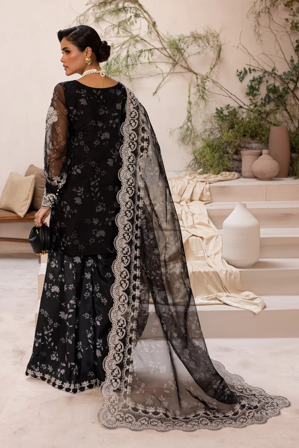 Batik 3Pc Embroidered Organza Suit Midnight gulbuy.com