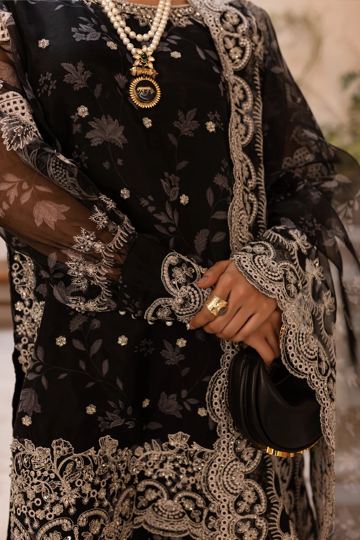 Batik 3Pc Embroidered Organza Suit Midnight gulbuy.com