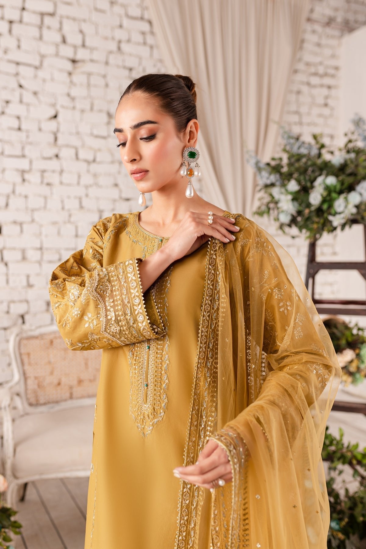 Batik 3Pc Embroidered Lawn Suit (Gold-Clay-3Pc)