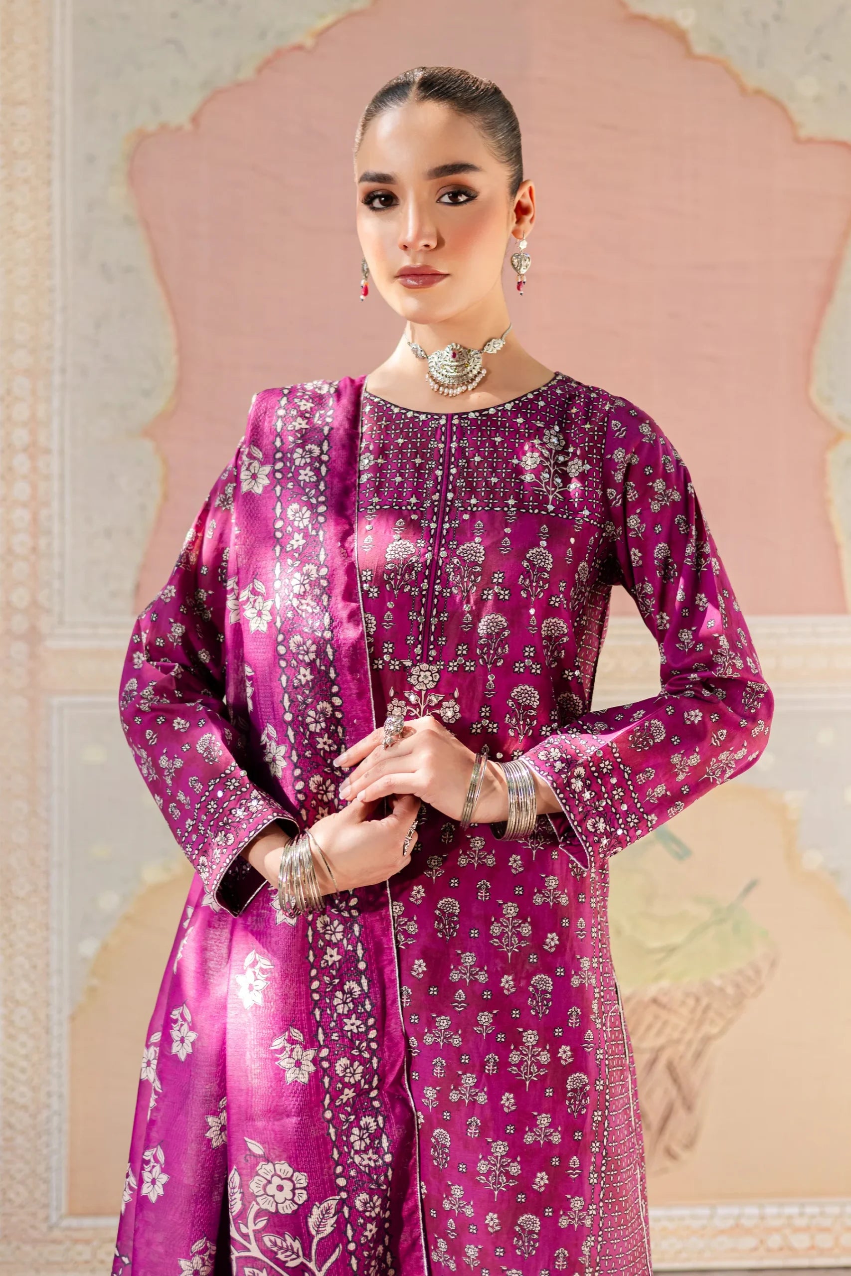 Batik 3Pc Embroidered Lawn Suit Pink Arsh gulbuy.com