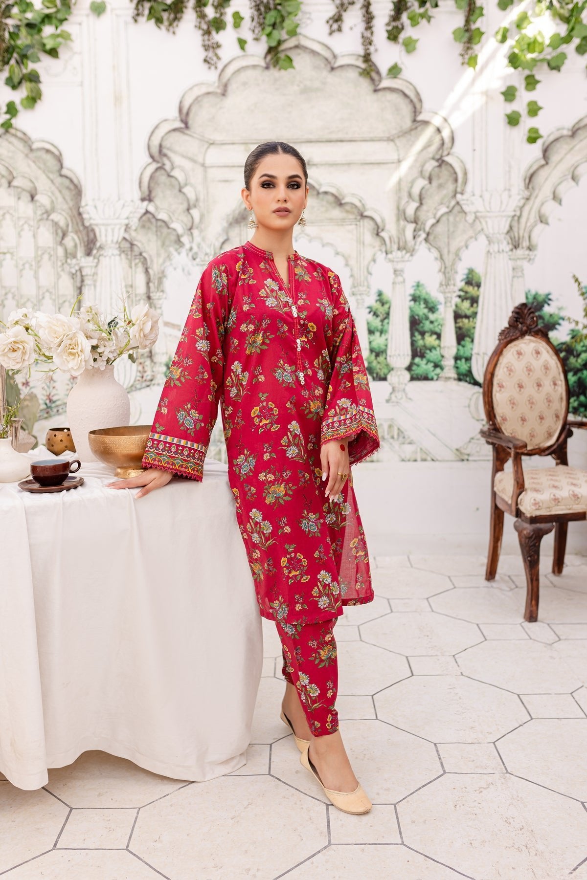 Batik 2Pc Printed Lawn Suit (Pink-Stitch-2Pc)