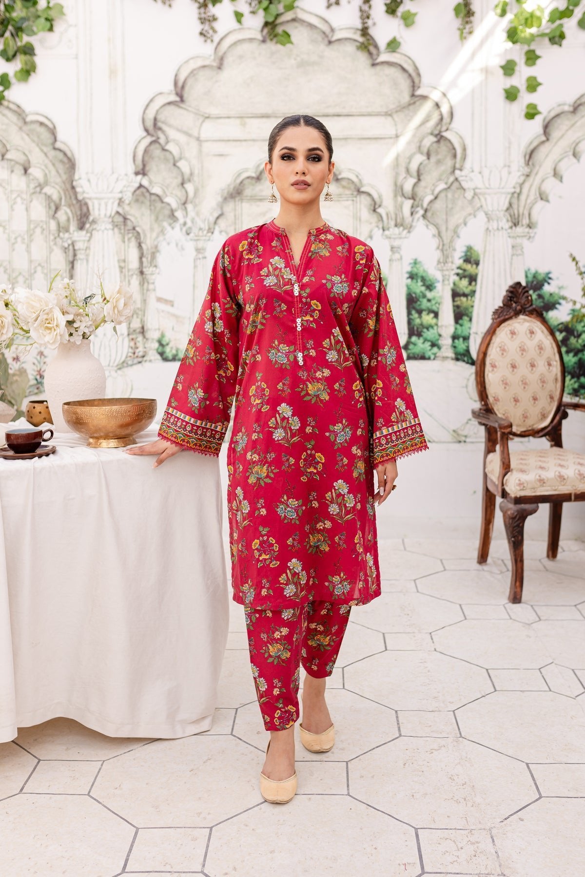 Batik 2Pc Printed Lawn Suit (Pink-Stitch-2Pc)
