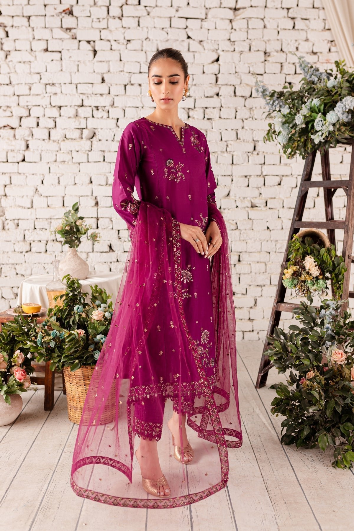 Batik 3Pc Embroidered Lawn Suit (Merlot-3Pc)