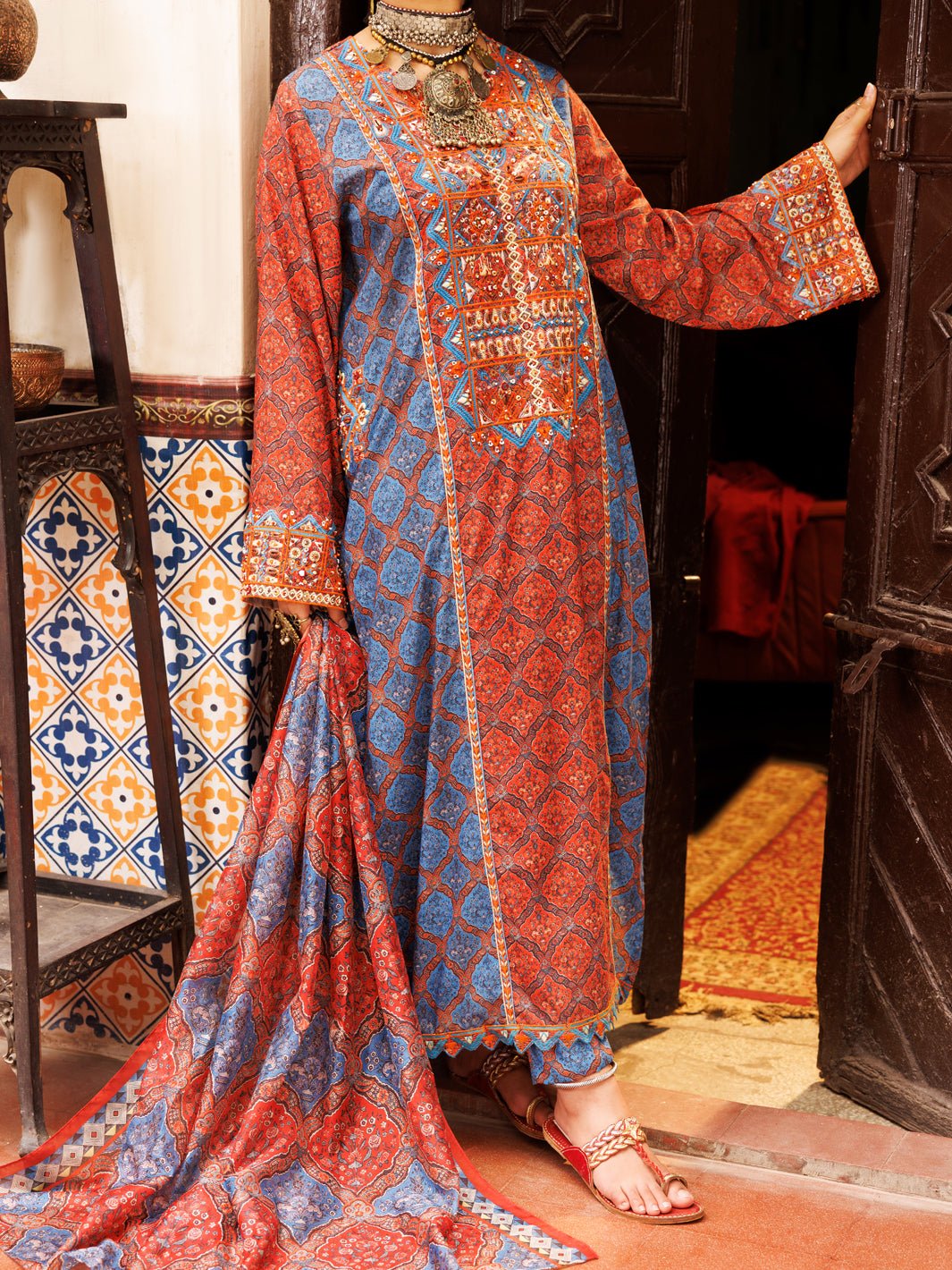 ALMIRAH MULTICOLOR POLY-LAWN 3 PIECE STITCHED SUIT(ALP-3PS-1958A)