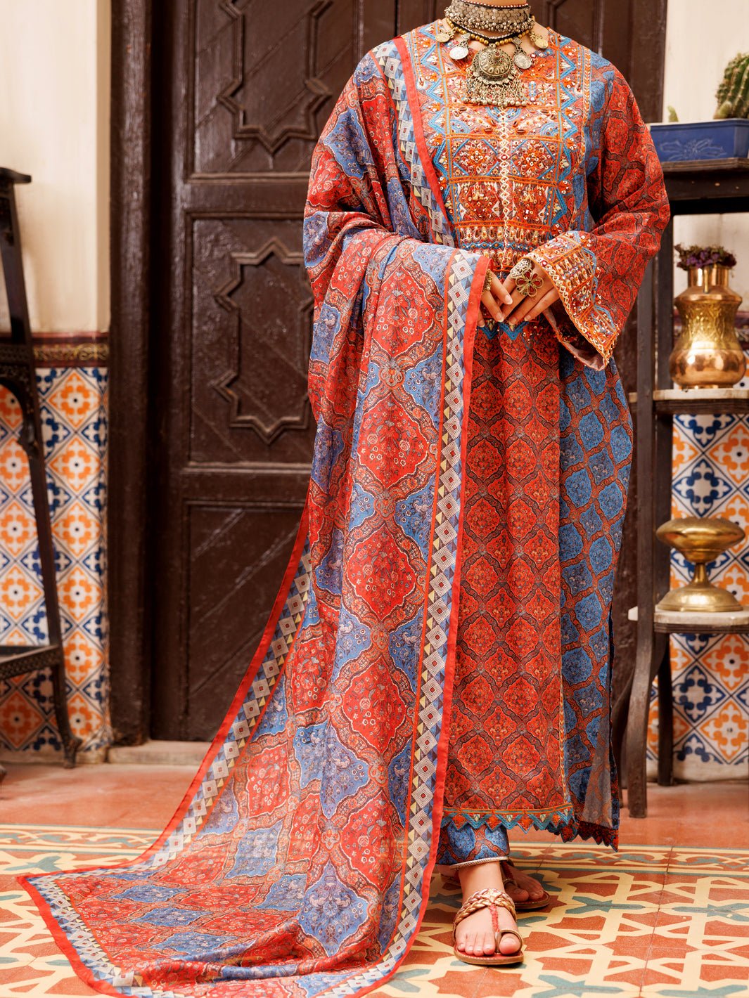 ALMIRAH MULTICOLOR POLY-LAWN 3 PIECE STITCHED SUIT(ALP-3PS-1958A)