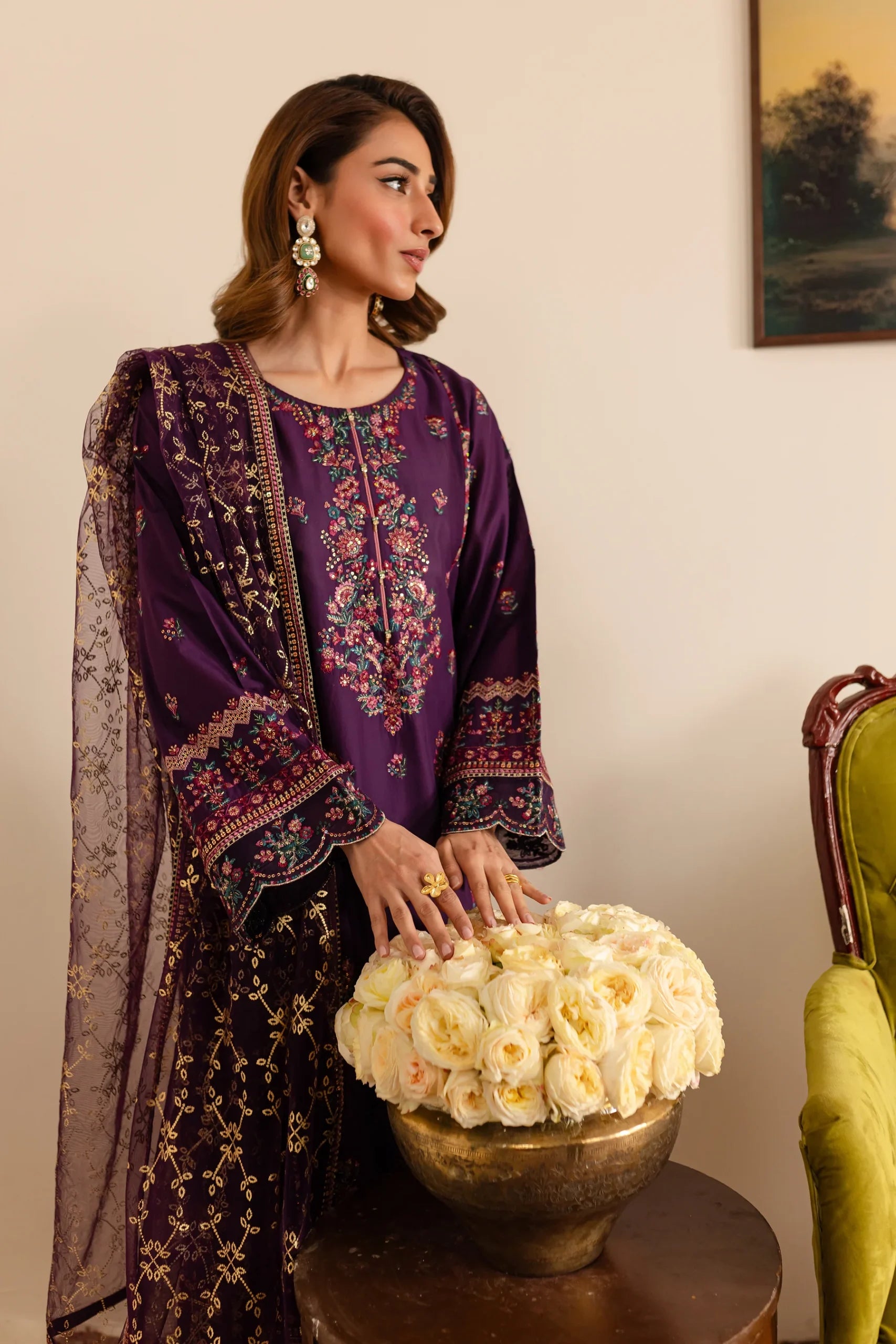 Batik 3Pc Embroidered Lawn Suit Ivy gulbuy.com