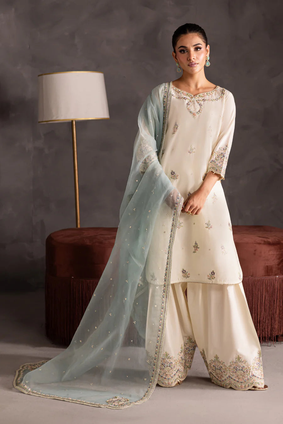 Batik 3Pc Embroidered Cotton Suit Creamy XL gulbuy.com