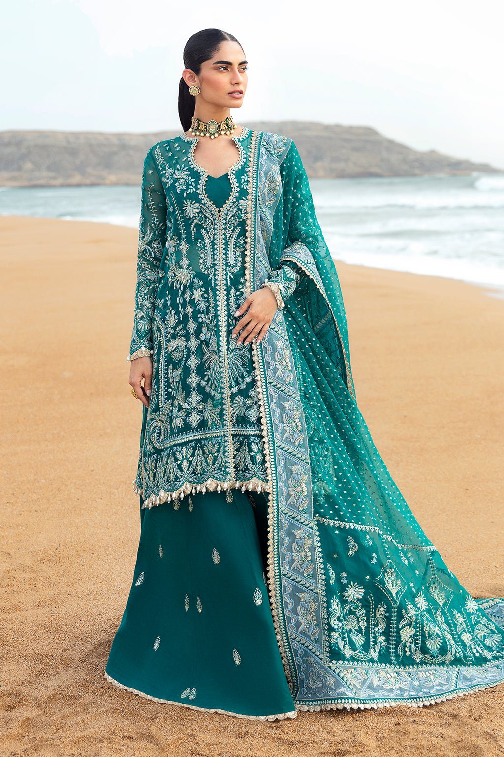 AFROZEH 3PC EMBROIDERED ORGANZA SUIT (Firdaus)