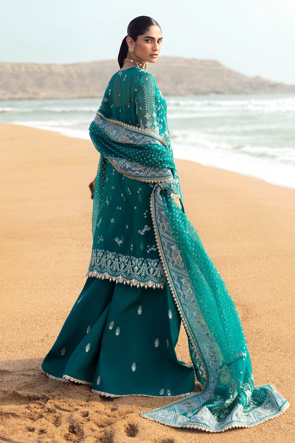AFROZEH 3PC EMBROIDERED ORGANZA SUIT (Firdaus)