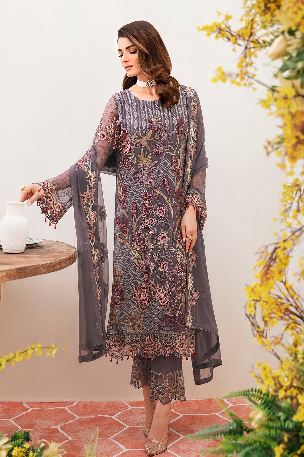 Ramsha 3 Piece Embroidered Chiffon Suit (F-2409)