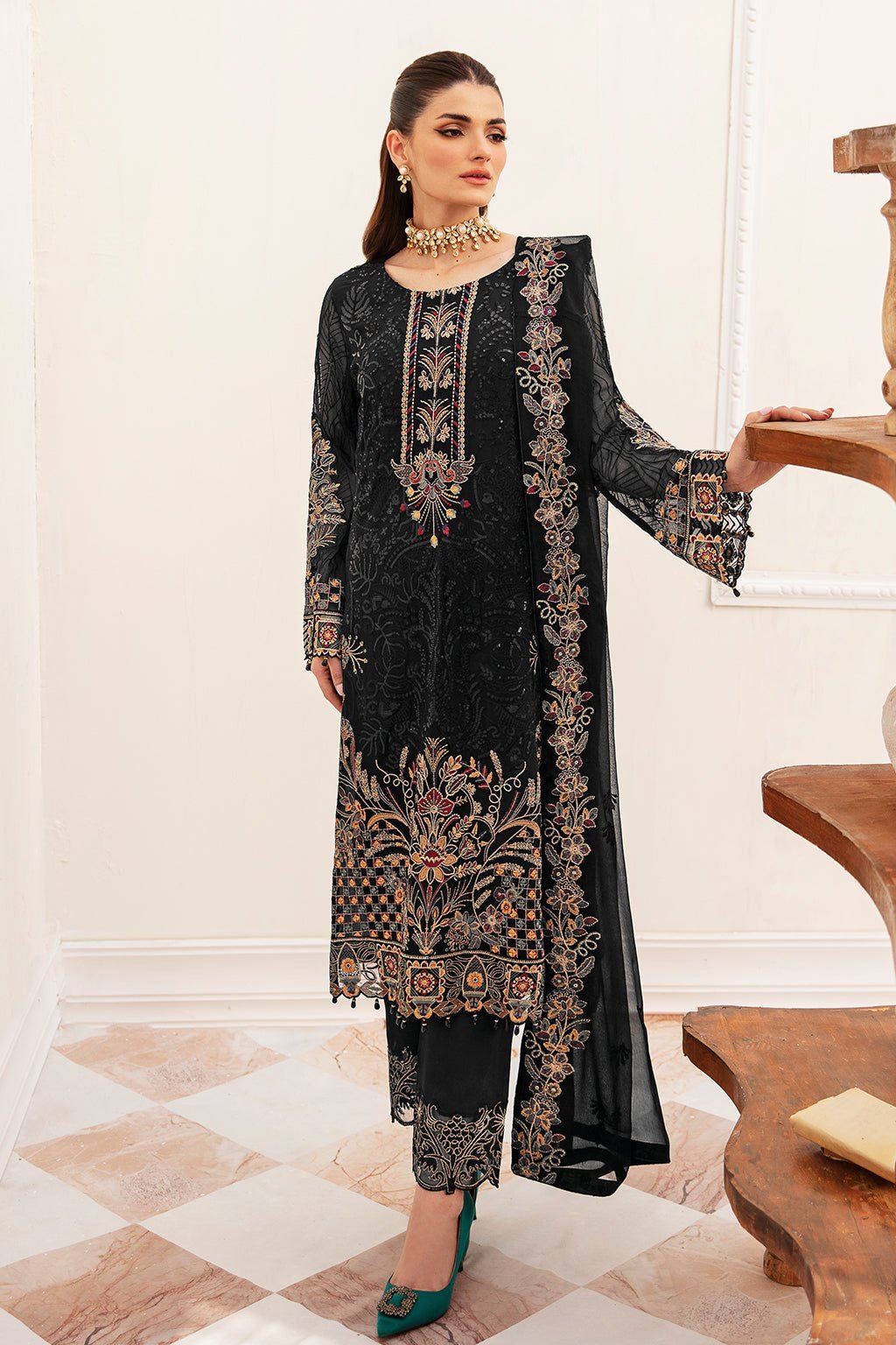Ramsha 3 Piece Embroidered Chiffon Suit (F-2403)