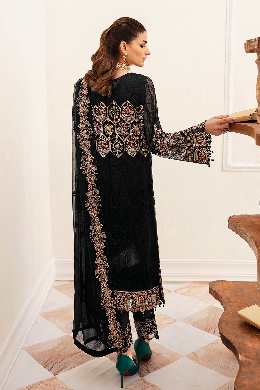 Ramsha 3 Piece Embroidered Chiffon Suit (F-2403)