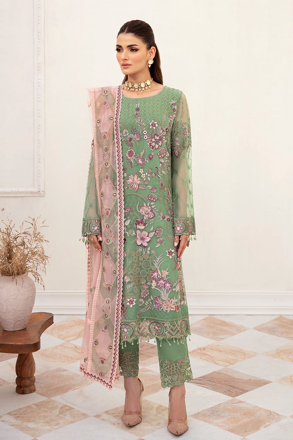Ramsha 3 Piece Embroidered Chiffon Suit (F-2406)