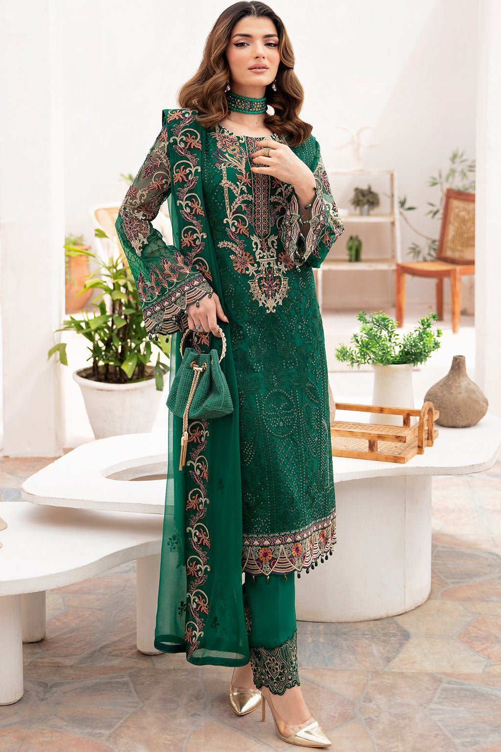 Ramsha 3 Piece Embroidered Chiffon Suit (A-704)