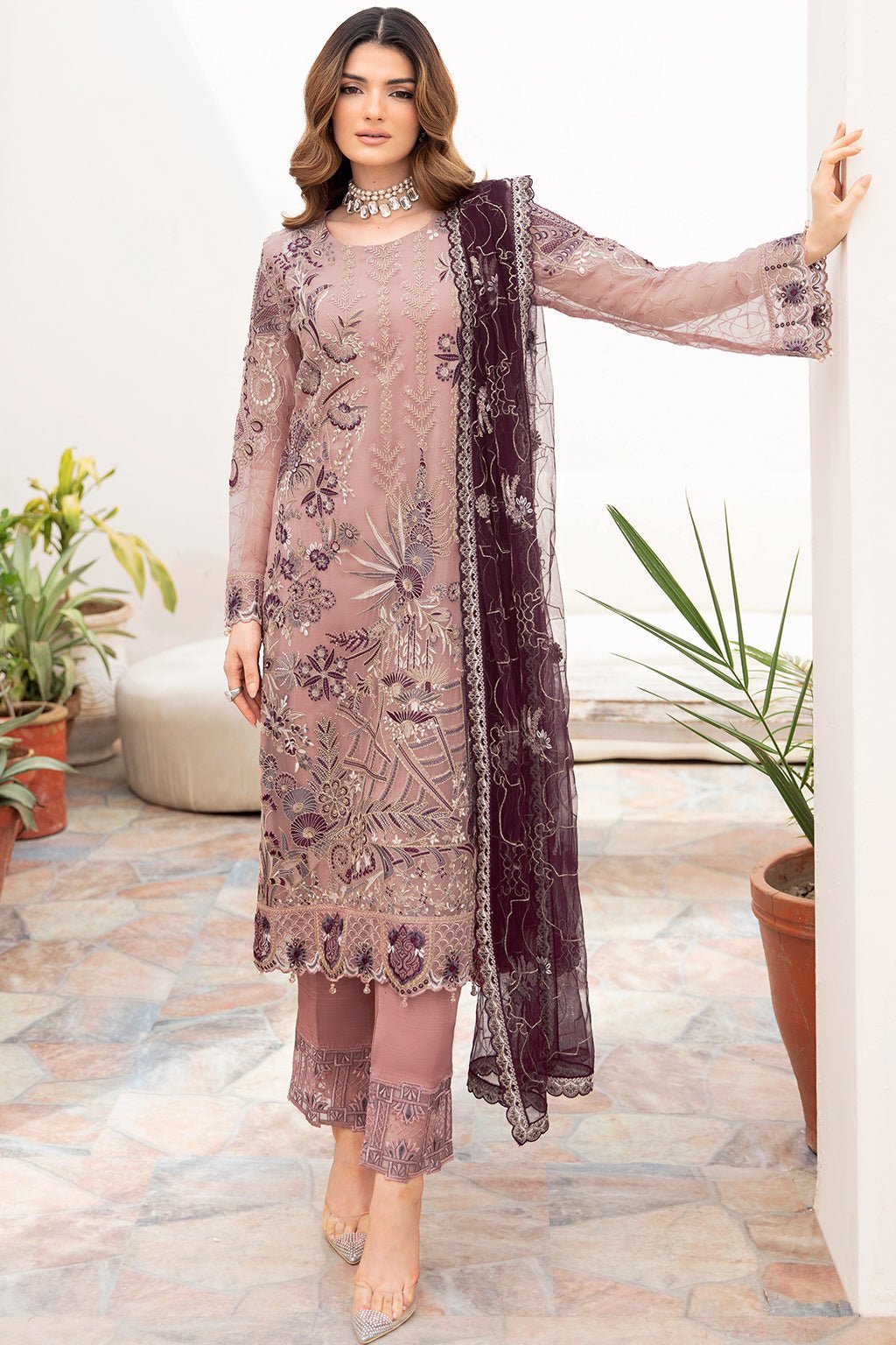 Ramsha 3 Piece Embroidered Chiffon Suit (A-709)