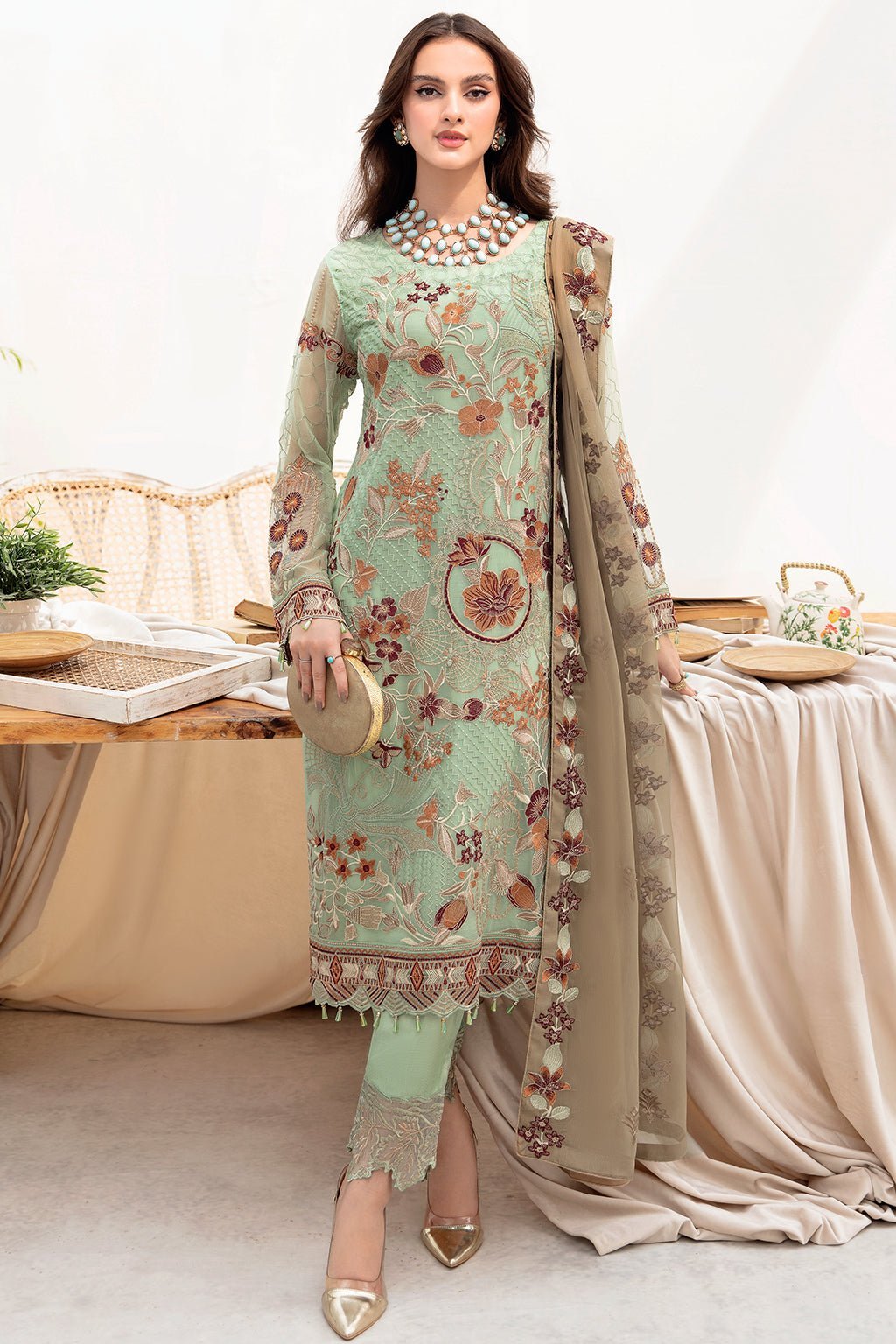 Ramsha 3 Piece Embroidered Chiffon Suit (A-710)