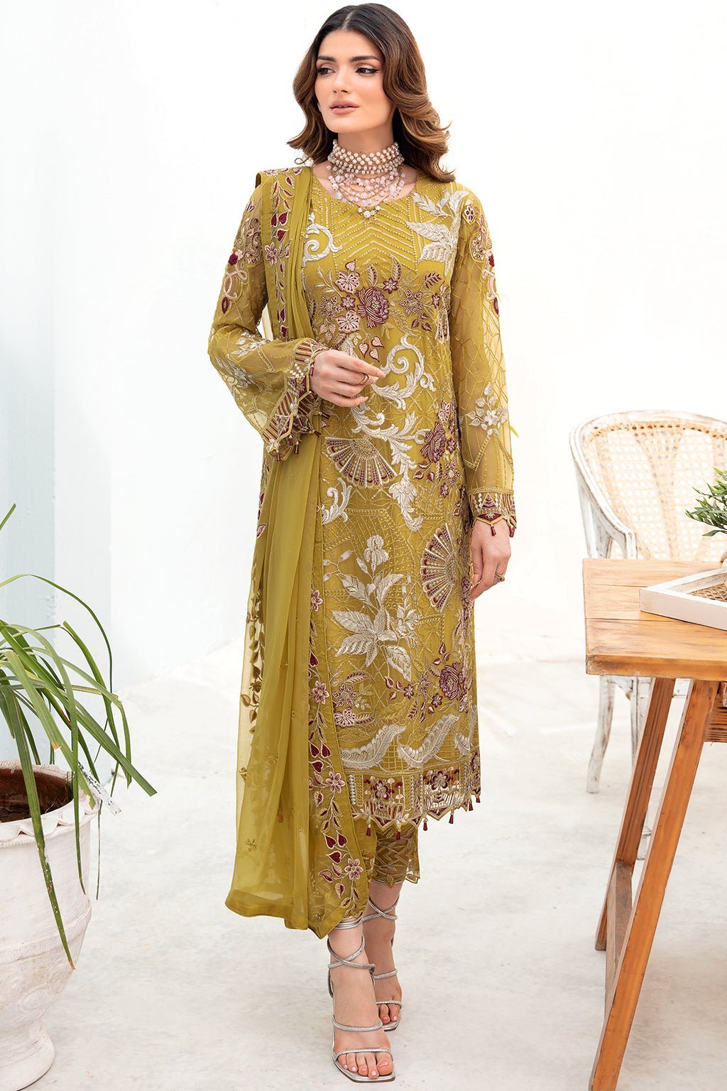 Ramsha 3 Piece Embroidered Chiffon Suit (A-706)