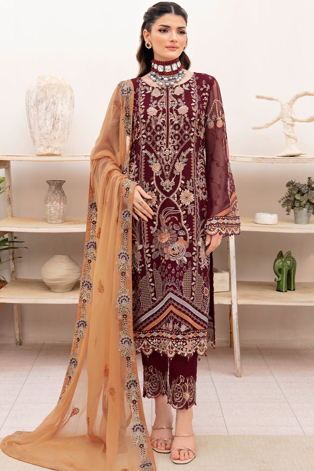 Ramsha 3 Piece Embroidered Chiffon Suit (A-712)