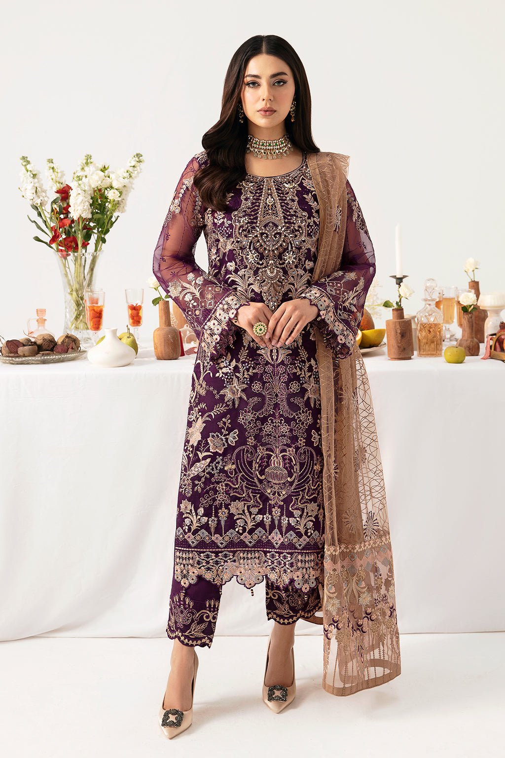 Ramsha 3 Piece Embroidered Organza Suit (M-1109)