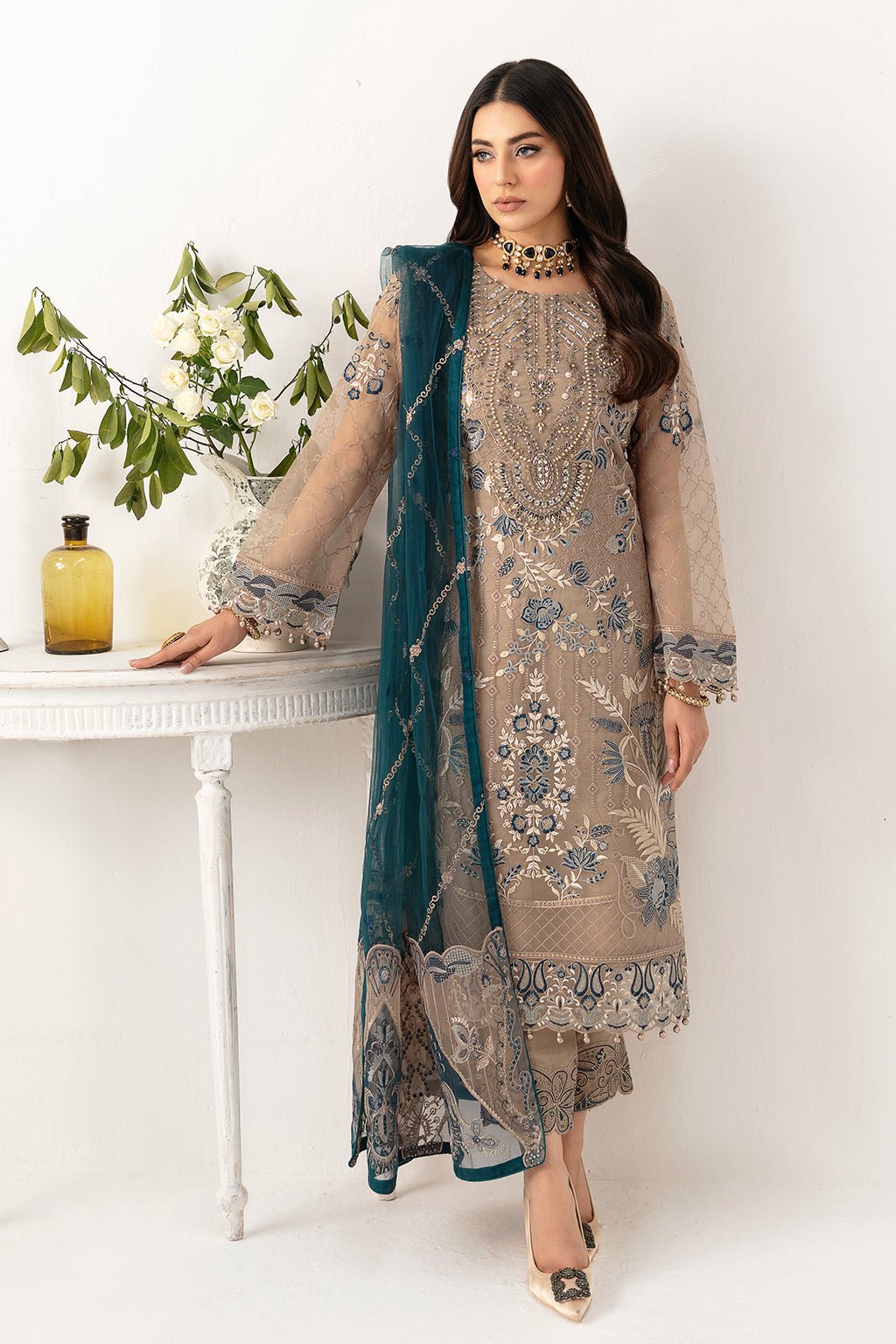 Ramsha 3 Piece Embroidered Organza Suit (M-1106)