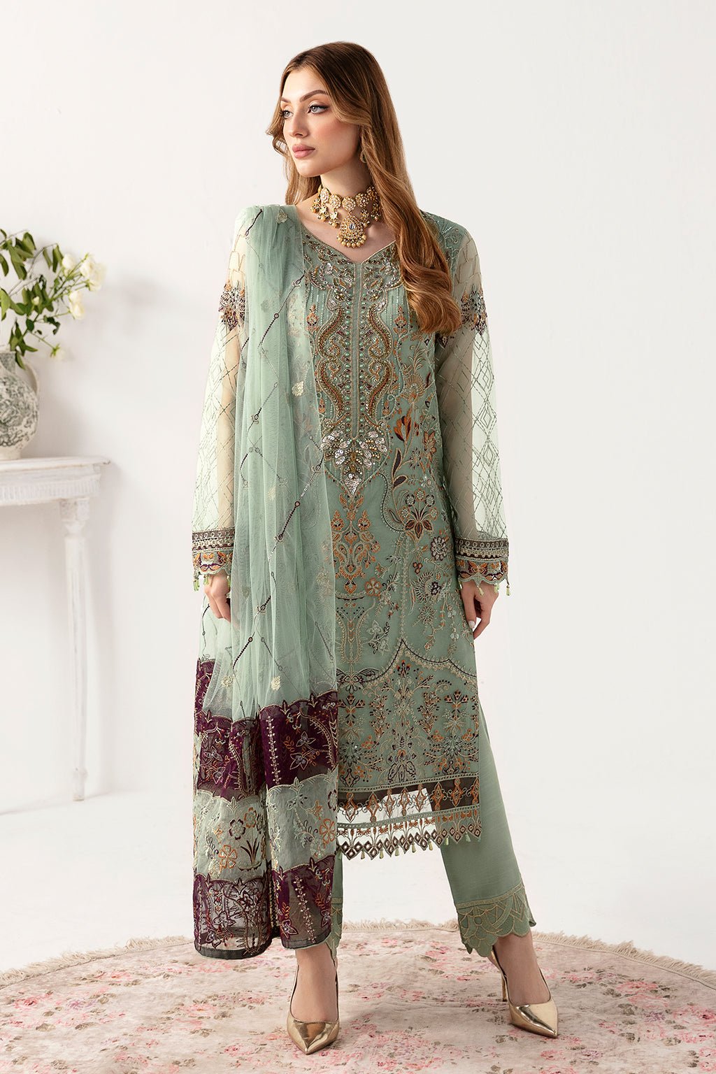 Ramsha 3 Piece Embroidered Organza Suit (M-1108)