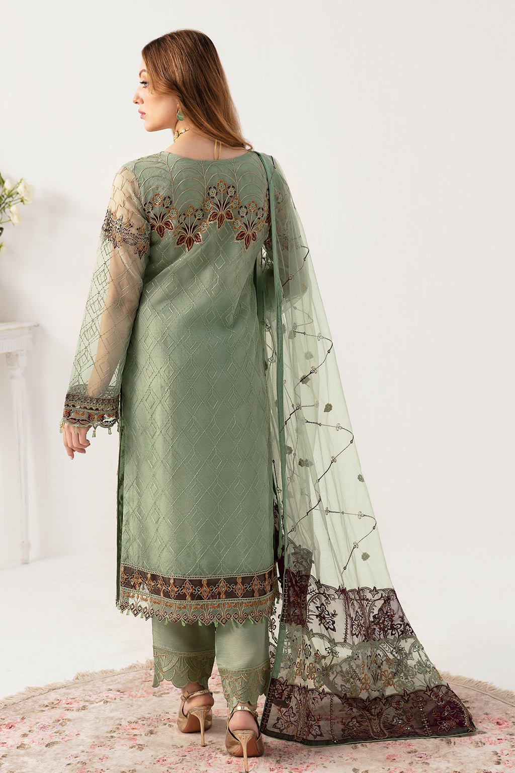 Ramsha 3 Piece Embroidered Organza Suit (M-1108)