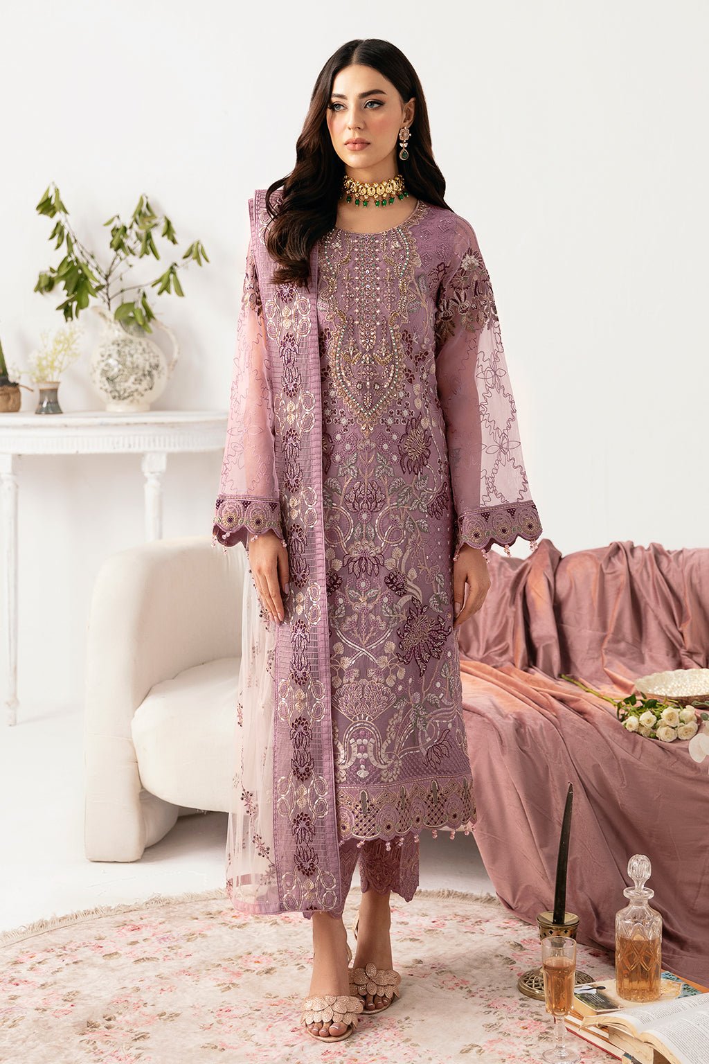 Ramsha 3 Piece Embroidered Organza Suit (M-1107)