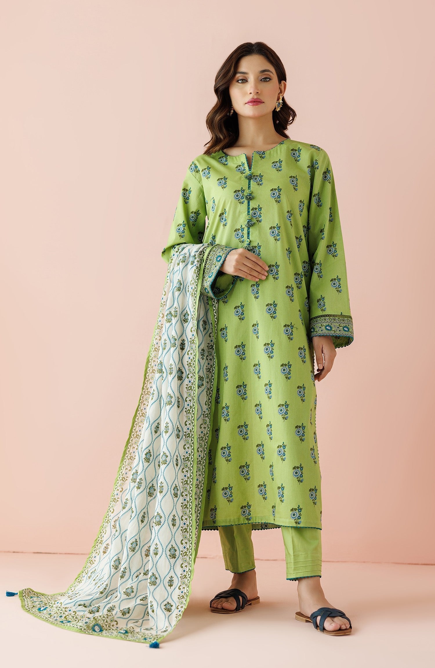 Orient 3 Piece Printed Lawn Suit (OTL-24-080/U-GREEN)