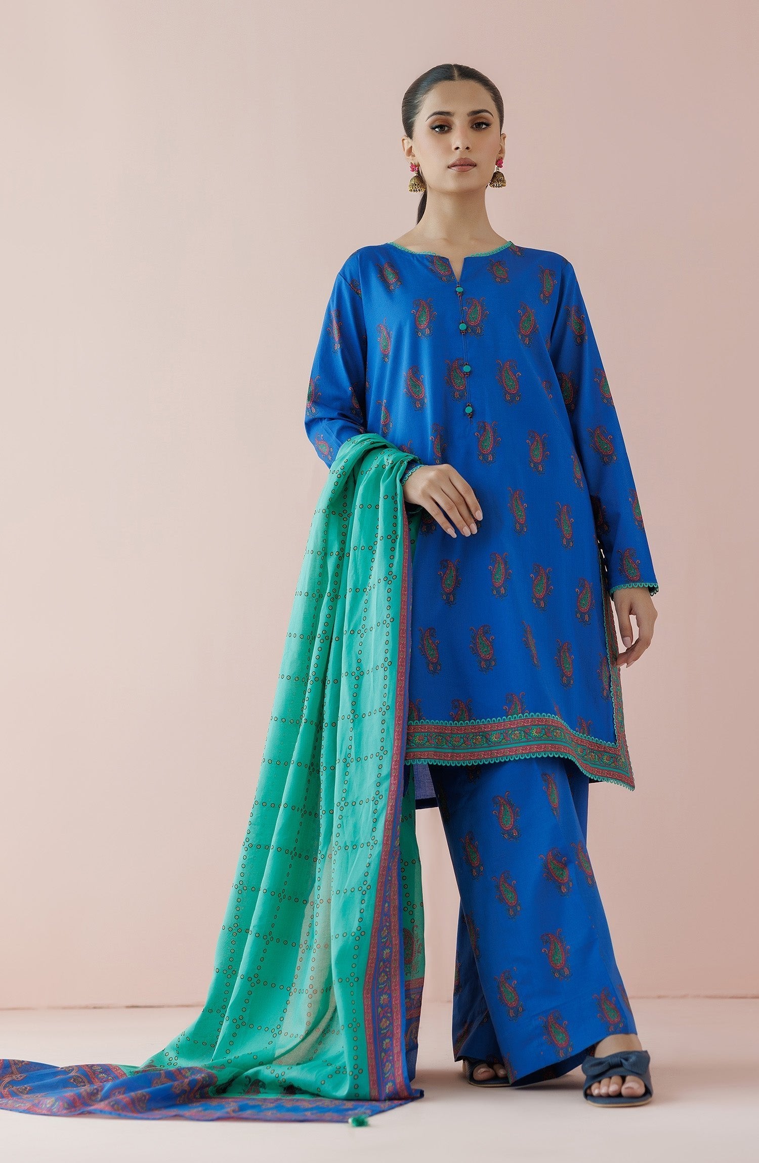 Orient 3 Piece Printed Lawn Suit (OTL-24-093/U-BLUE)